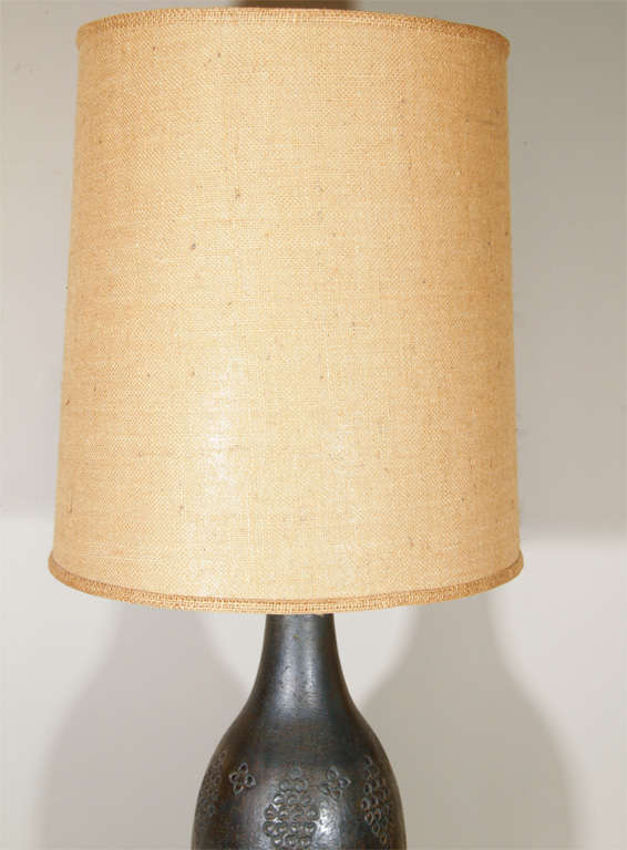 Verdigris Pottery Table Lamp by Raymor In Excellent Condition In New York, NY